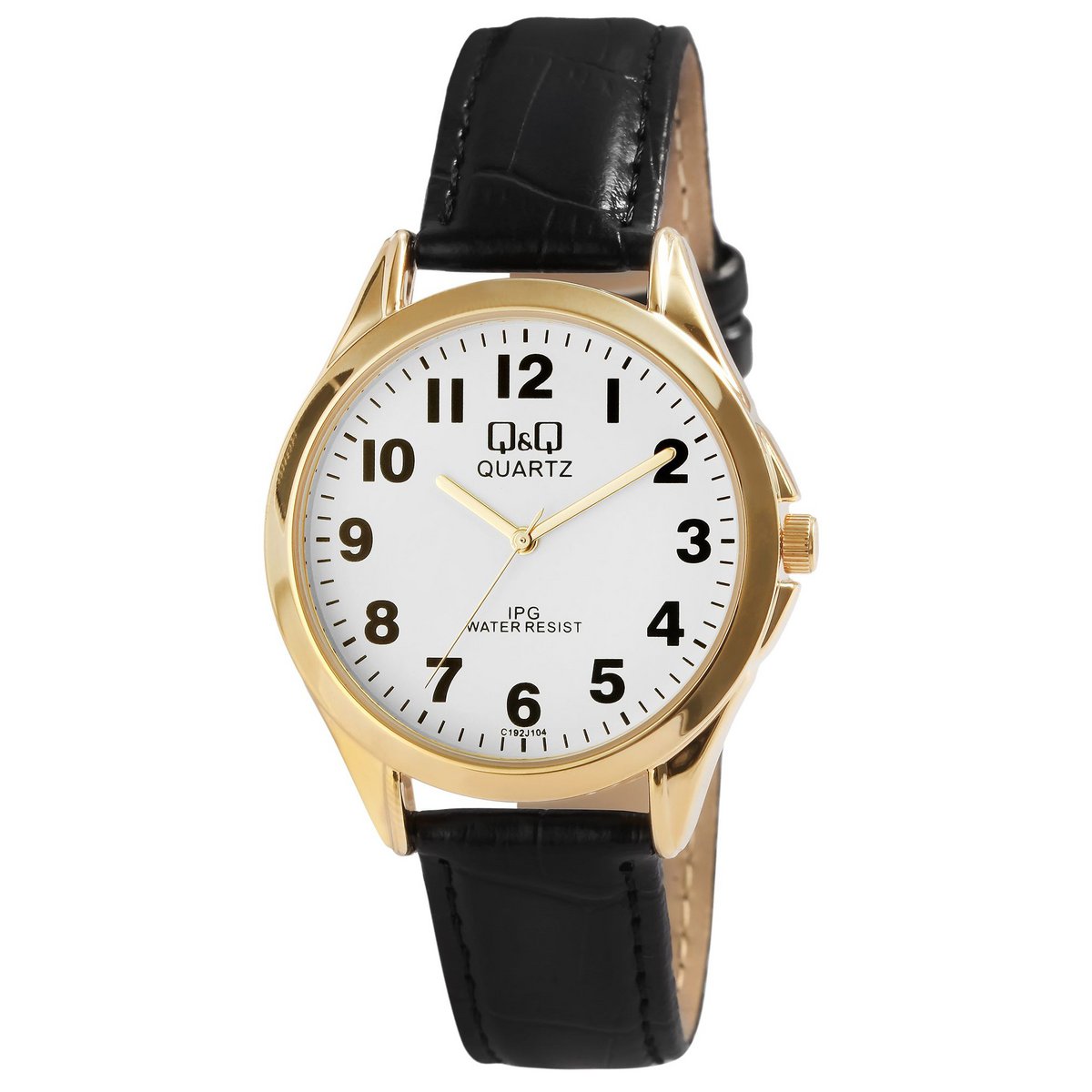Q&amp;Q Herrenuhr mit Lederimitationsarmband, schwarz/goldfarben, 3 bar