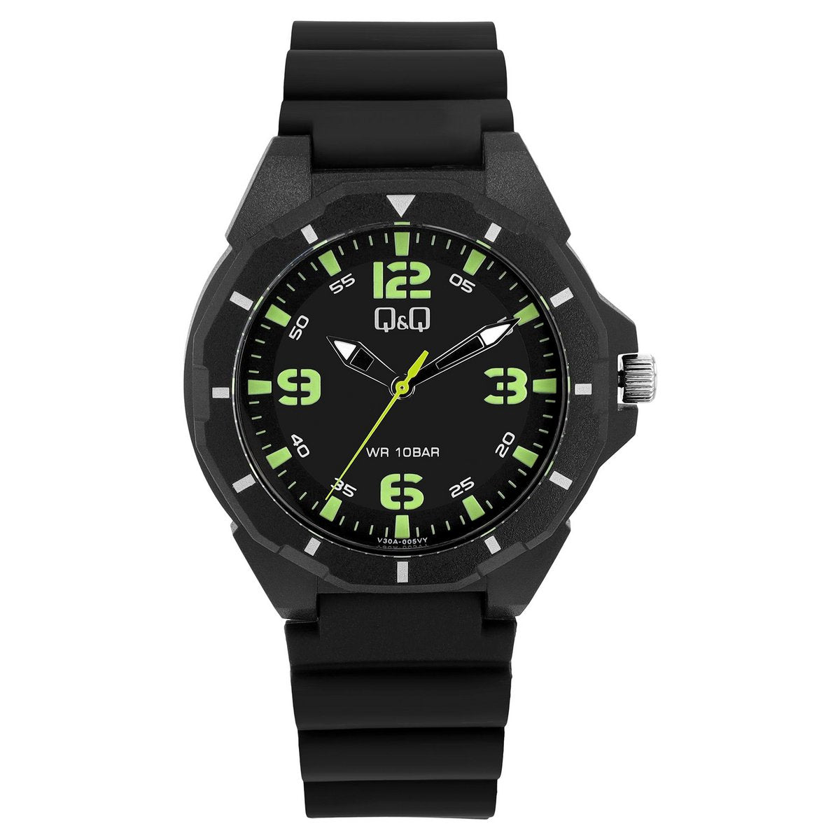 Q&amp;Q Herrenuhr mit Resinband, Ø 43 mm, schwarz (grün)