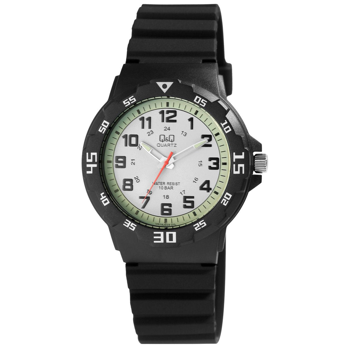 Q&amp;Q Herrenuhr, Kunststoff, Silikonarmband, Ø 43 mm, schwarz/ weiß