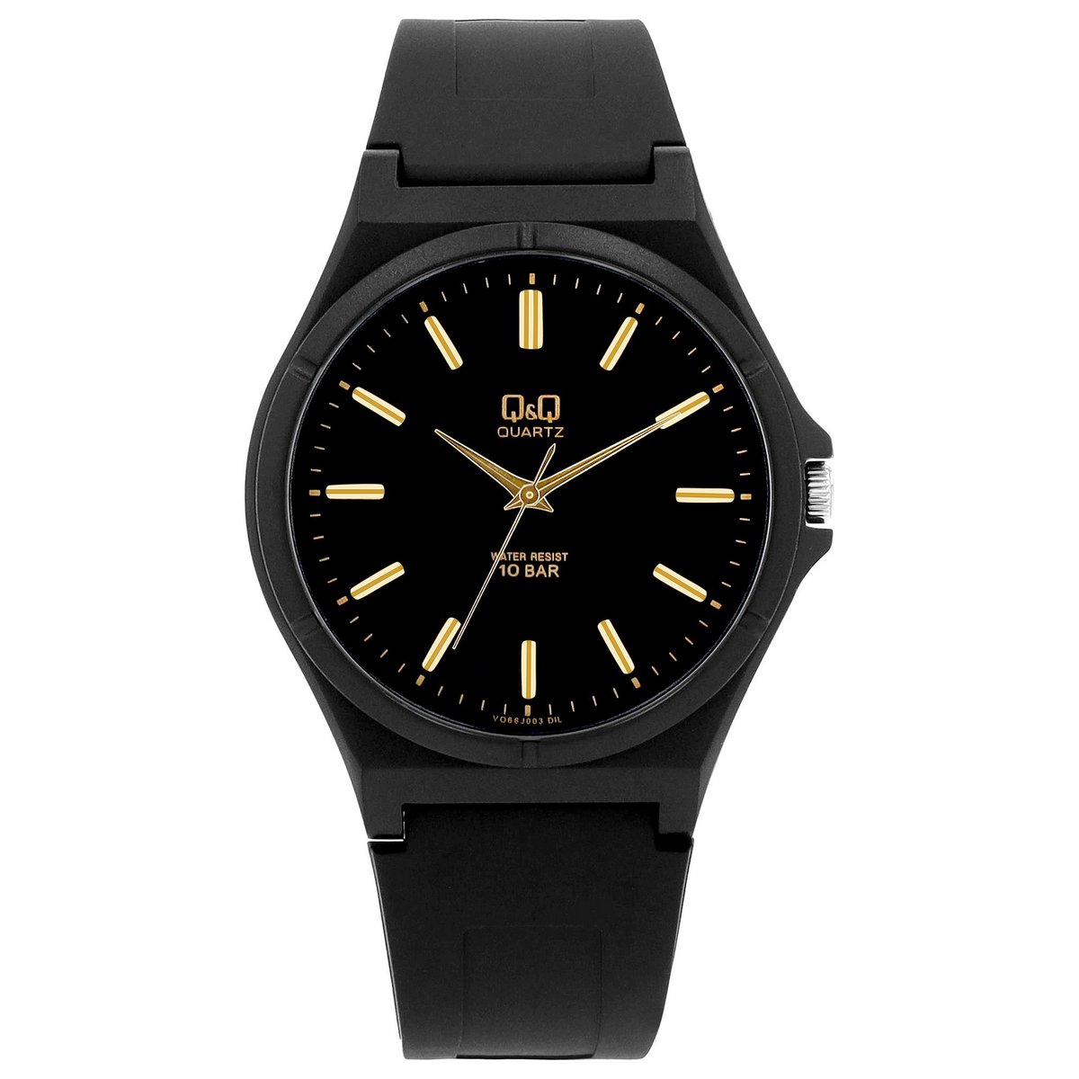 Q&amp;Q Herrenuhr mit Resinband, Ø 43 mm, schwarz (goldfarben)