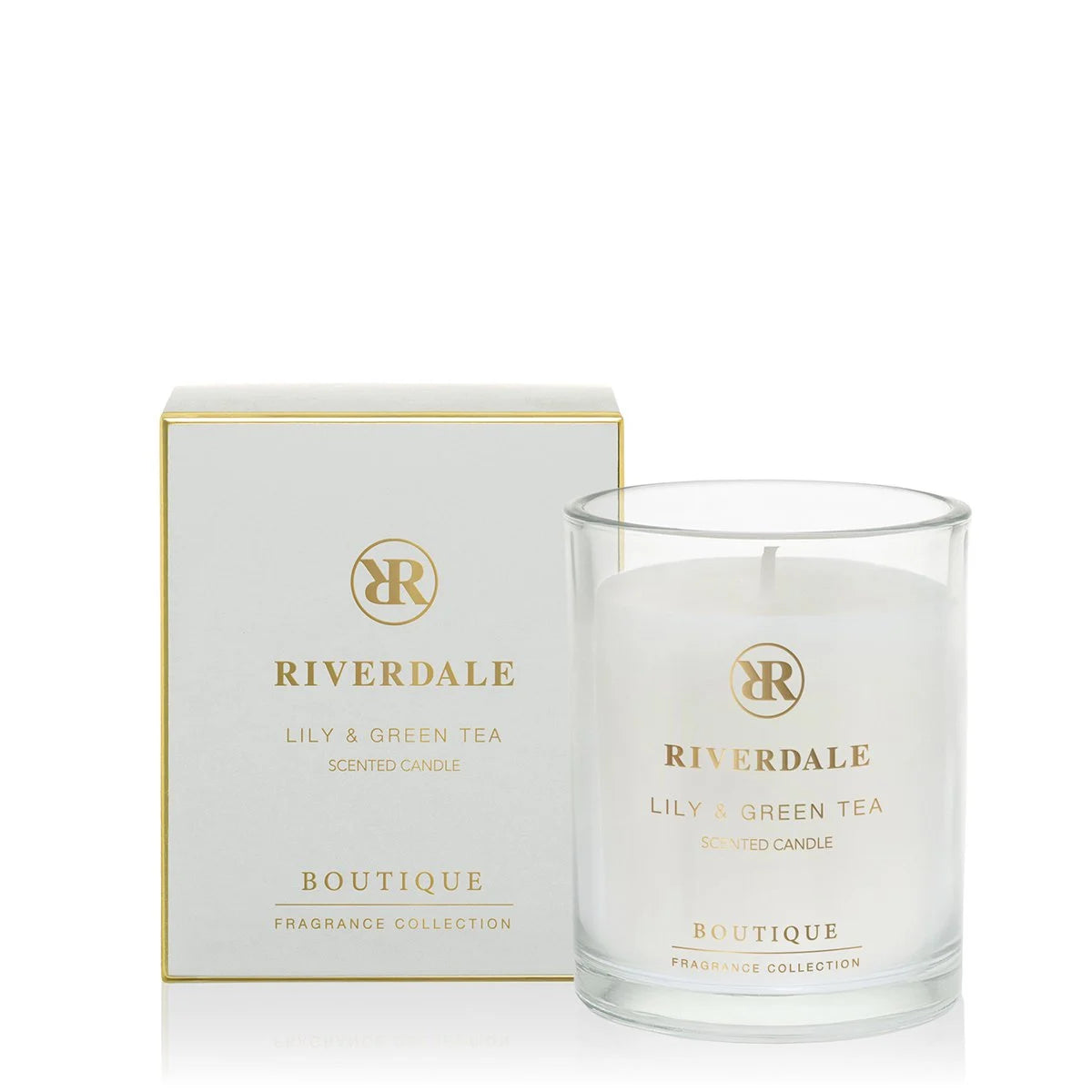 Boutique Duftkerze im Topf Lily & Green Tea 10 cm grau