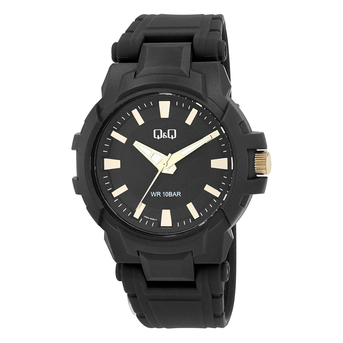 Q&amp;Q Herrenuhr, Kunststoff, Silikonband, Ø 44 mm, schwarz (goldfarben)