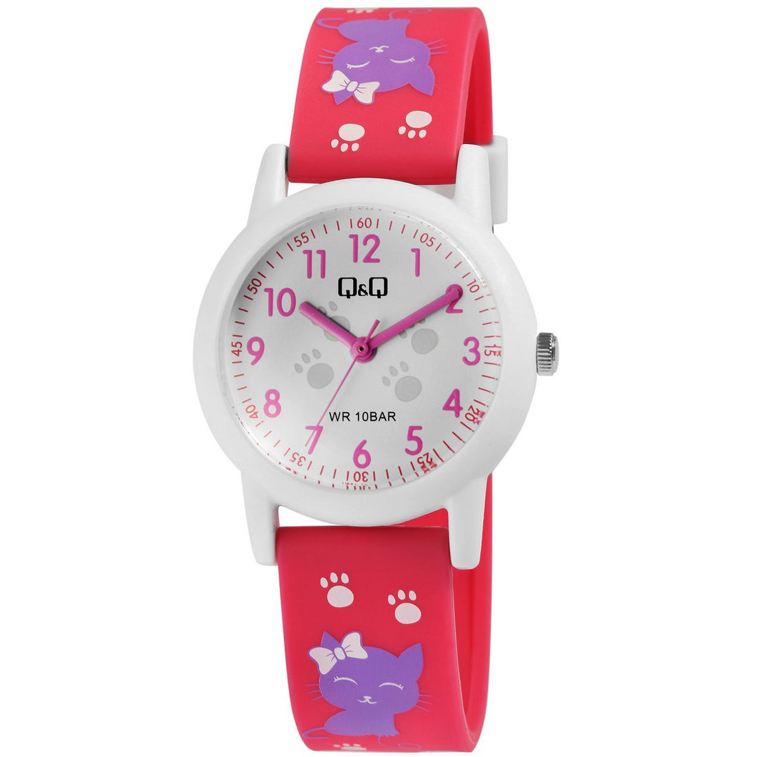 Q&amp;Q Kinderuhr, Kunststoff, Silikonarmband, Katze, 10 ATM, Ø 32 mm