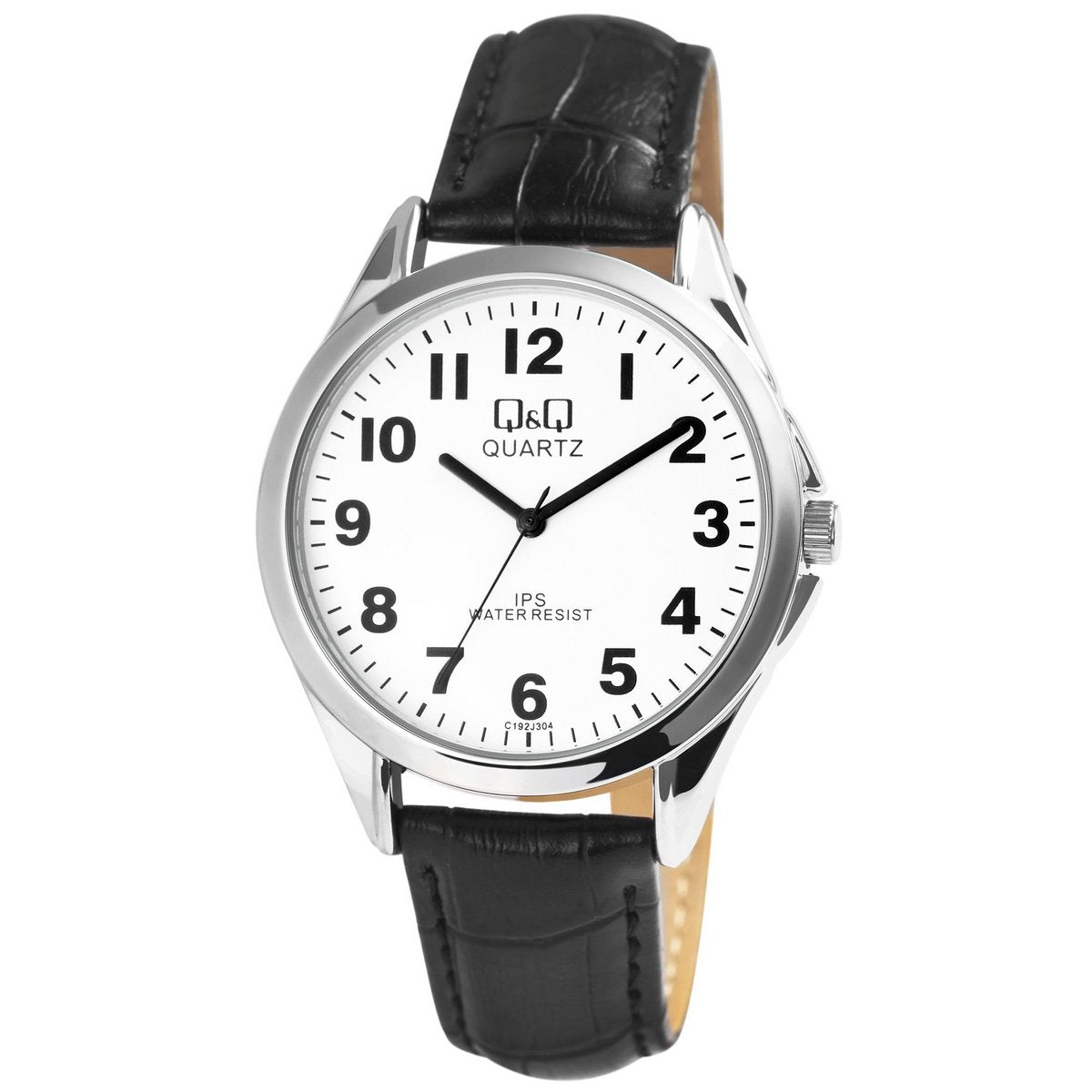 Q&amp;Q Herrenuhr, Lederimitationsarmband, Ø 39 mm, schwarz/ silberfarben