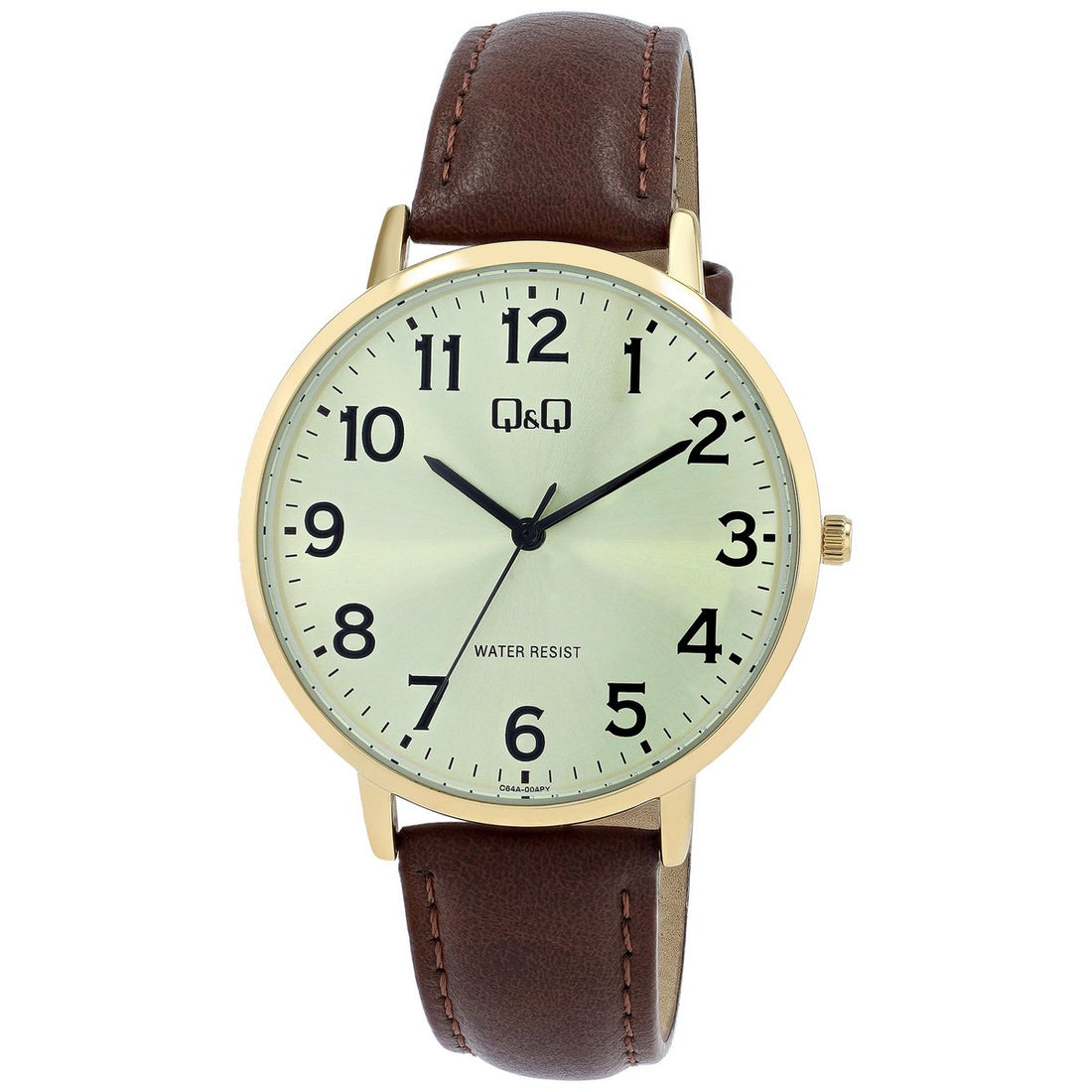 Q&amp;Q Herrenuhr mit Lederimitat Ø 40 mm, braun/ goldfarben