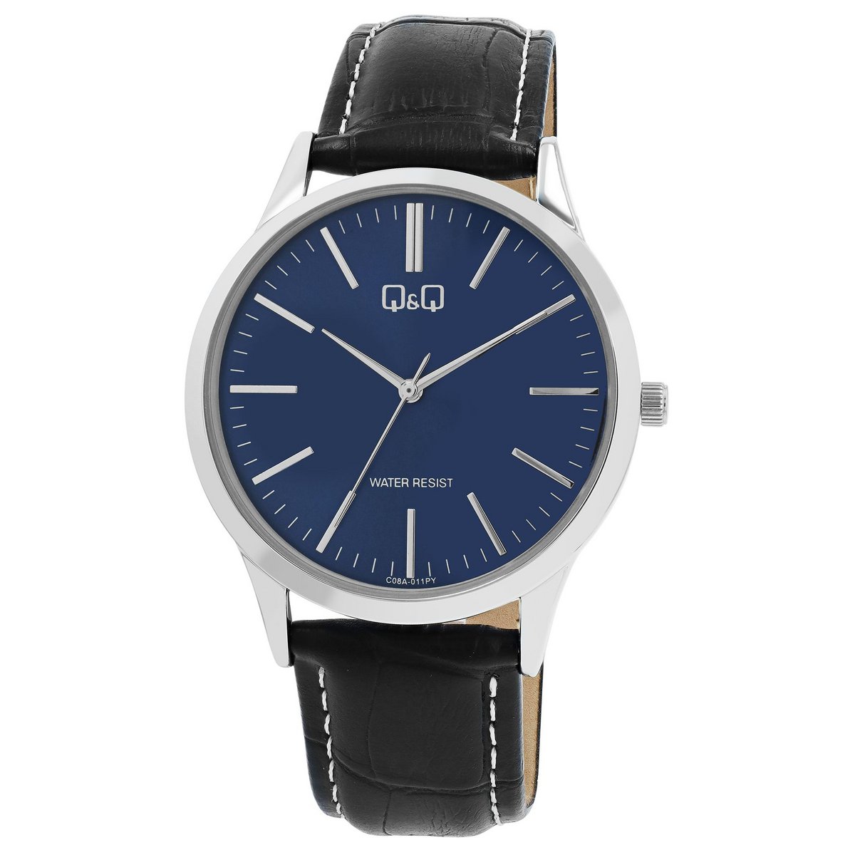 Q&amp;Q Herrenuhr mit Lederimitationsarmband, schwarz/silberfarben 3 bar