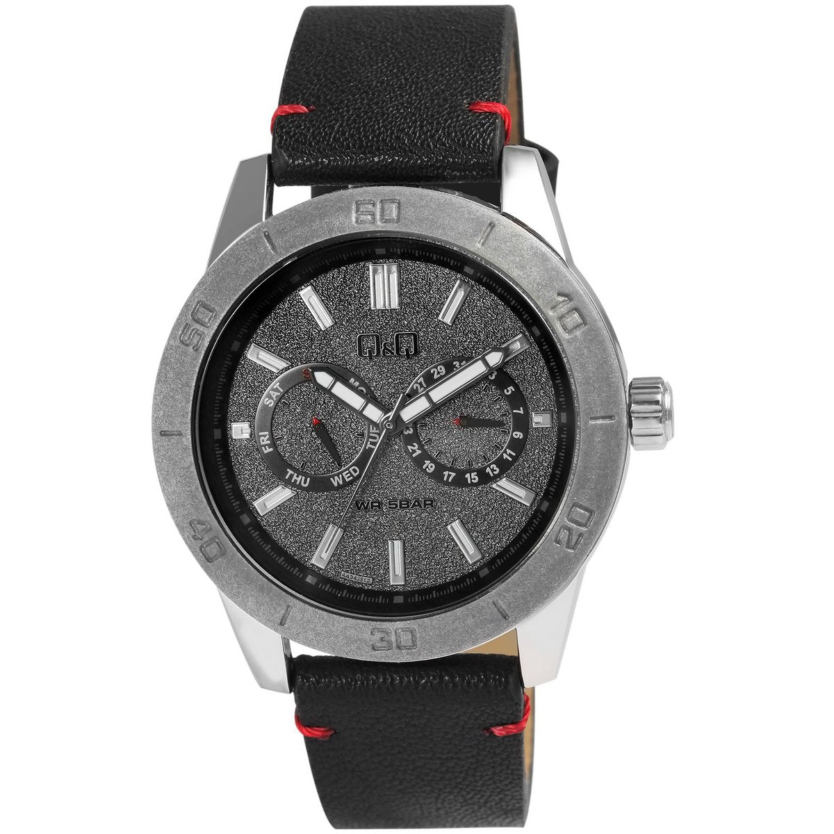 Q&amp;Q Herrenuhr mit Echtlederarmband, schwarz, 5 bar