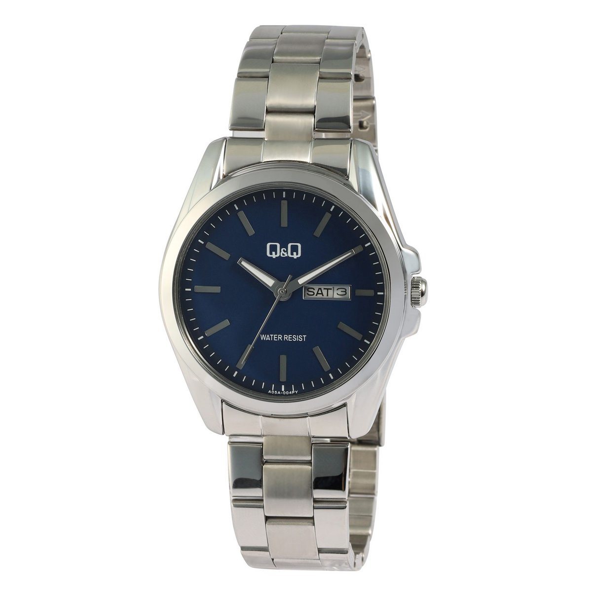 Q&amp;Q Herrenuhr mit Edelstahlarmband, Ø 41 mm, silberfarben/blau
