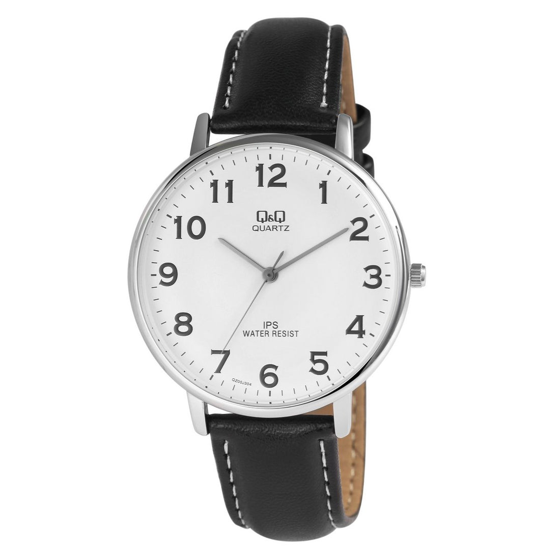 Q&amp;Q Herrenuhr mit Lederimitationsarmband, schwarz/silberfarbig, 3 bar